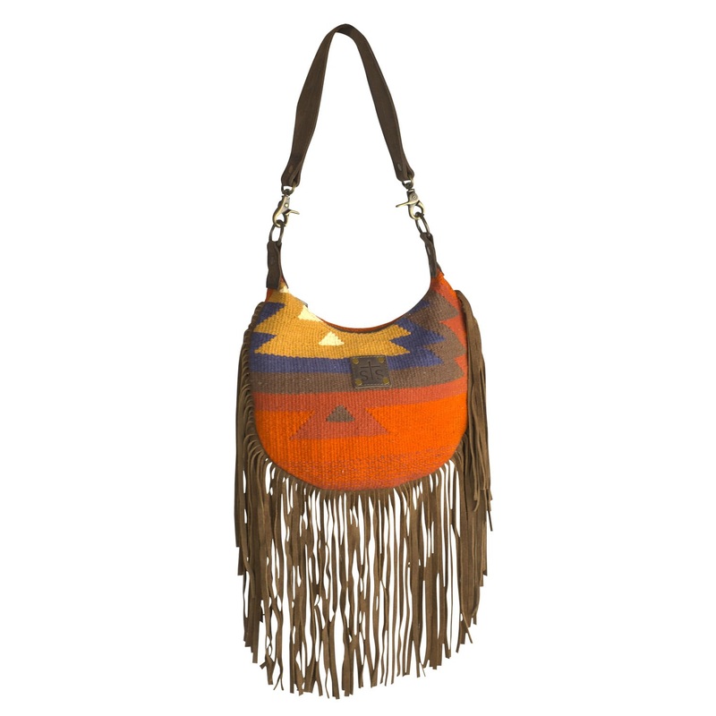 STS Crimson Sun Nellie Western Fringe Leather Trim Purse