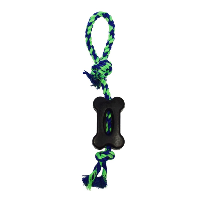 Bone with Rope Handle Toy|Blue/Green|Orange/Magenta|Purple/Magenta