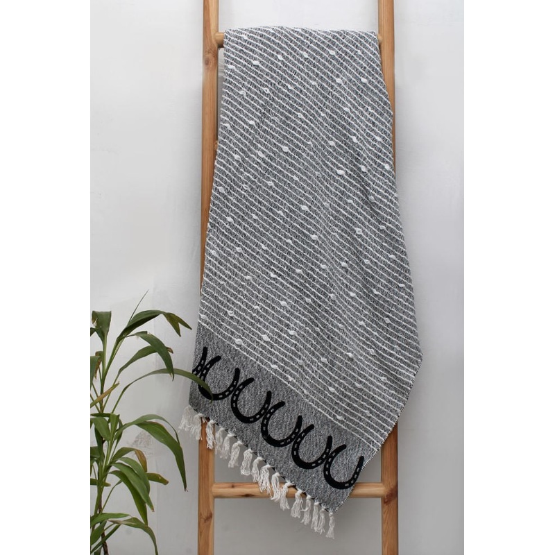 Horsehoes Cotton Throw|Grey