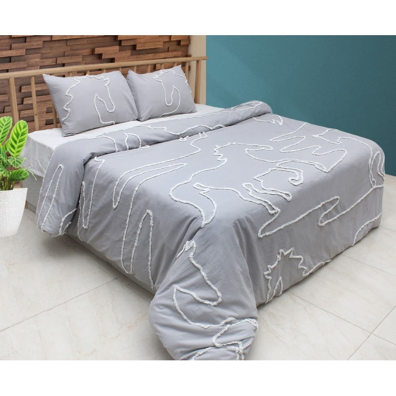 Lila Elegant Horse 100% Cotton 3 Pc Duvet Set