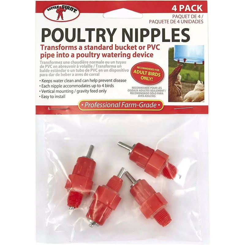Poultry Nipples, 4 pk, Red|Vertical Mount|Side Mount