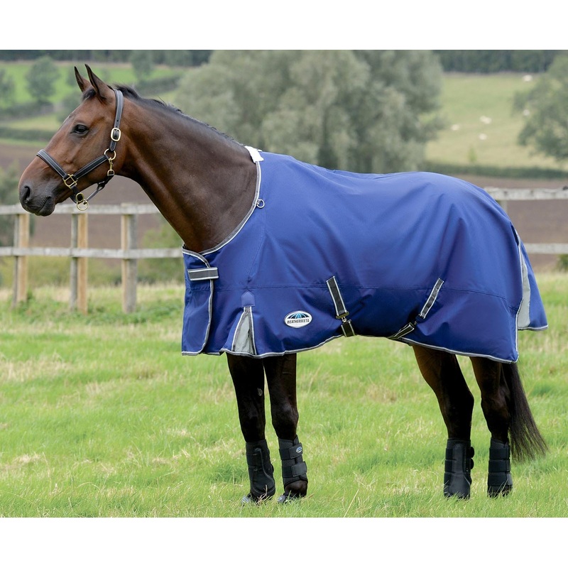 WeatherBeeta ComFITec Premier Free II Standard Neck Horse Turnout Blanket, Medium, 1200D, 220 Gram, Dark Blue/Grey