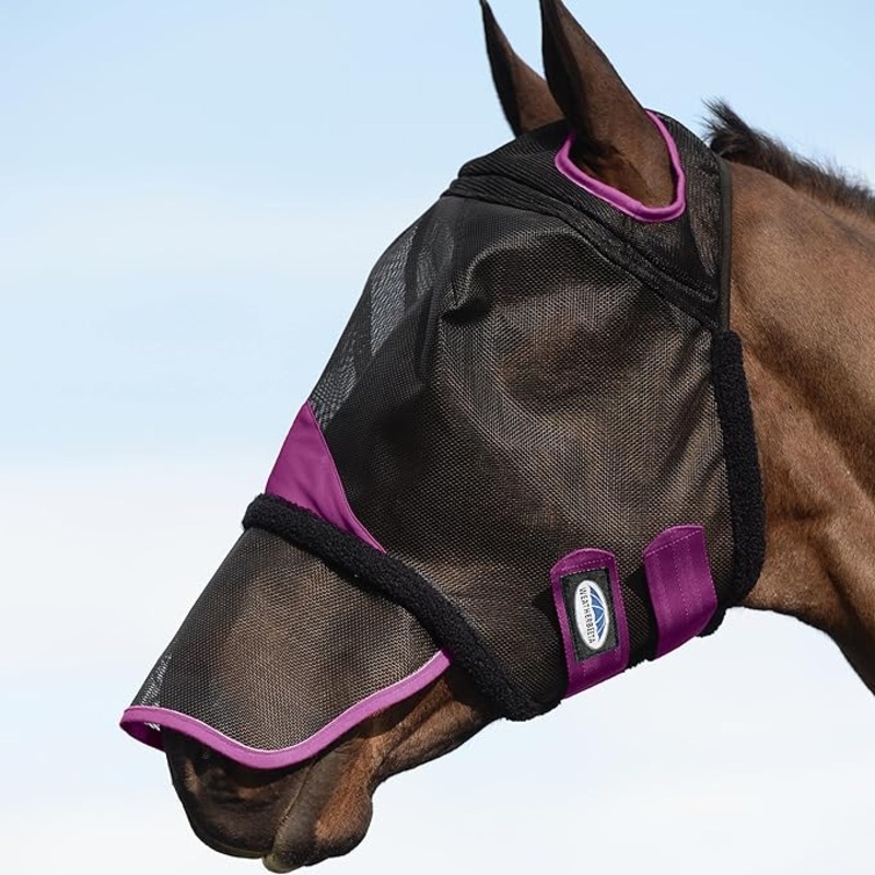 Weatherbeeta ComFITec Durable Mesh Horse Fly Mask with Nose, Black & Purple