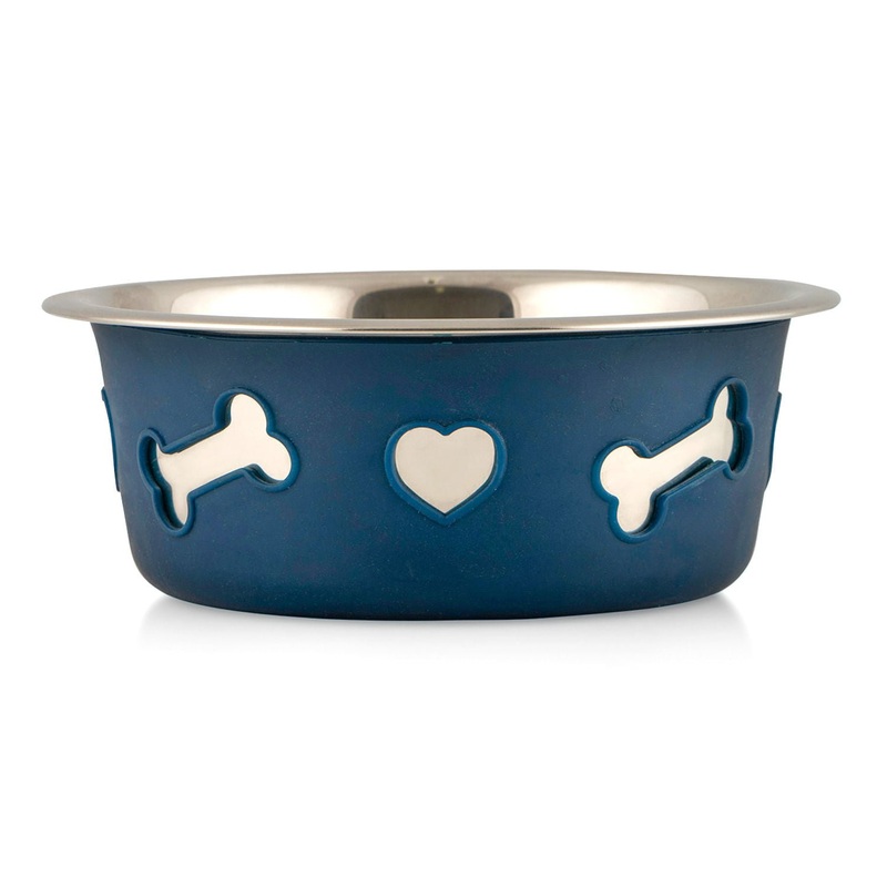 WeatherBeeta Non-Slip Stainless Steel Silicone Dog Bowl, 6, Blue