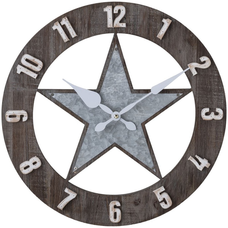 Metal & Wood Star Wall Clock|Brown