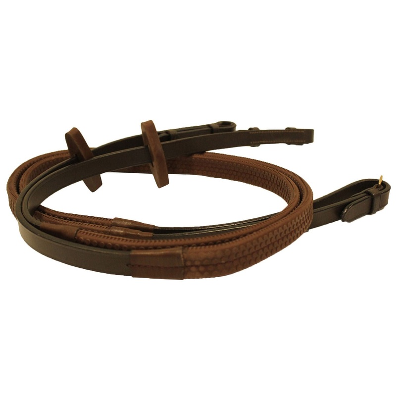 Rambo Micklem Rubber Reins, Dark Havana