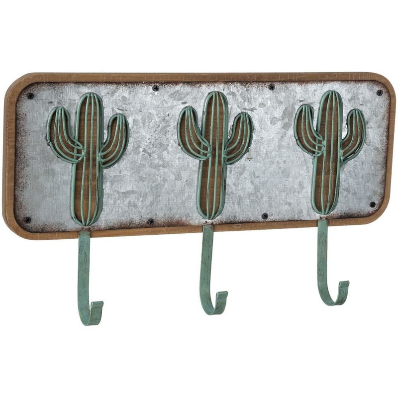 Southwest Cactus 3-Hook Wall Mount Hanging Hook, 19 x 16