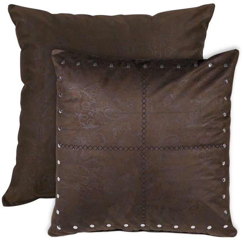 Tucson Chocolate Studded Reversible Faux Leather Euro Sham