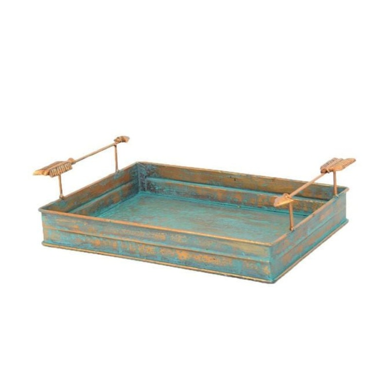 Turquoise Patina Tray with Arrow Handles