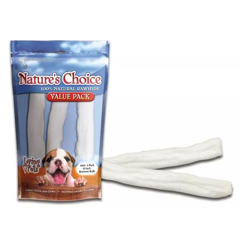 10 Nature’s Choice White Rawhide Retriever Rolls, 3 pk