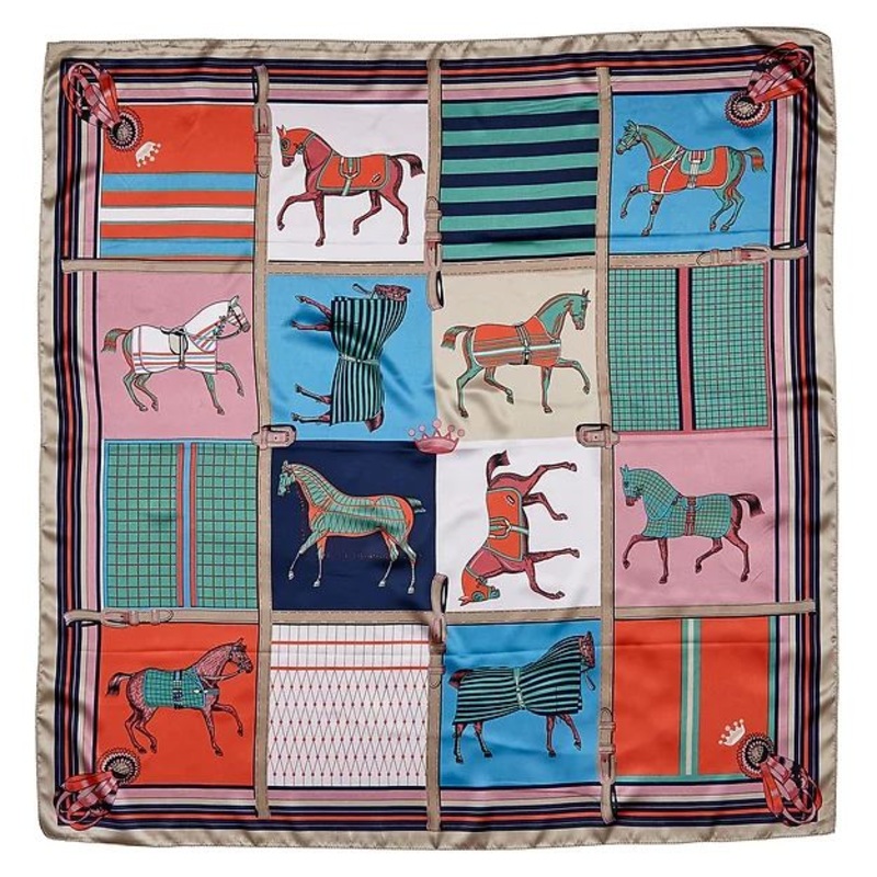 Horse in Blankets Silky Scarf, 36 x 36