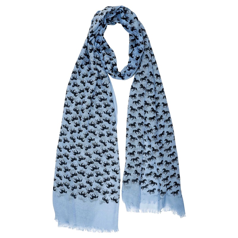 Lila Horse Silhouettes Scarf|Denim|Gray|Tan