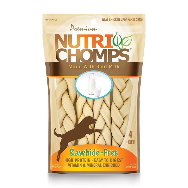 NutriChomps 6 Milk Flavor Braid Rawhide-Free Dog Chews  High Protein, Vitamin Enriched, 4 Count