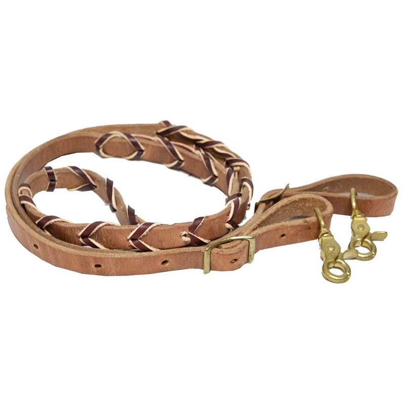 Poplar Head Premium Harness Leather Laced Barrel Rein, 3/4 x 7′