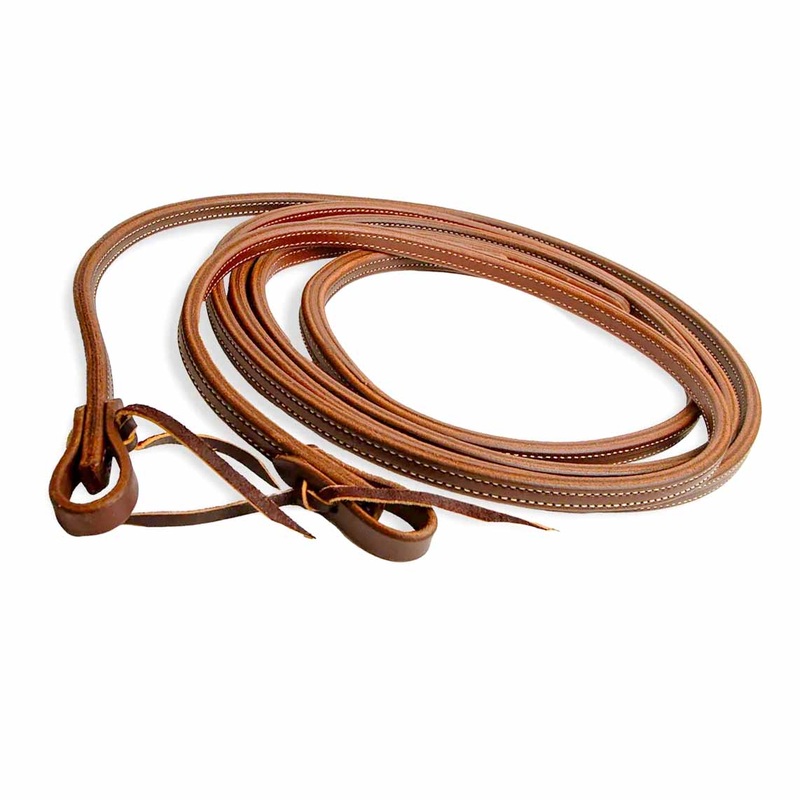 Poplar Head Saddlery Oiled Doubled & Stitched Harness Leather Split Reins, 5/8 x 8′