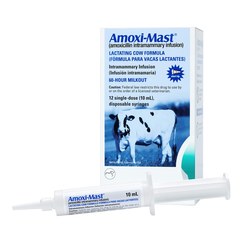 Rx Amoxi-Mast (amoxicillin intramammary infusion) Lactating Cow Formula, 12 single-dose 10mL syringes