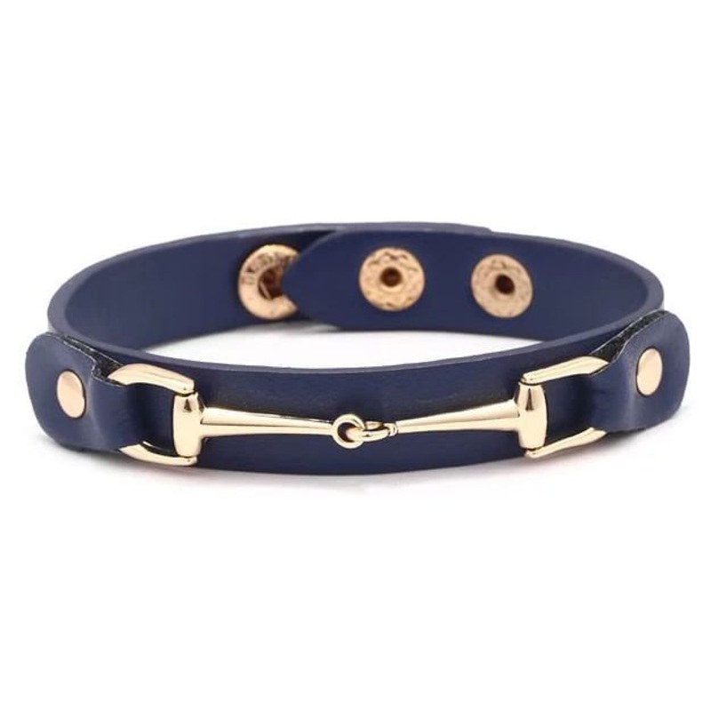 Vegan Leather Bracelet with Gold Tone Snaffle Bit