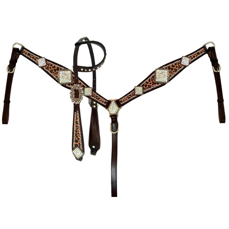 Showman Rhinestone Concho & Cheetah Tack Set