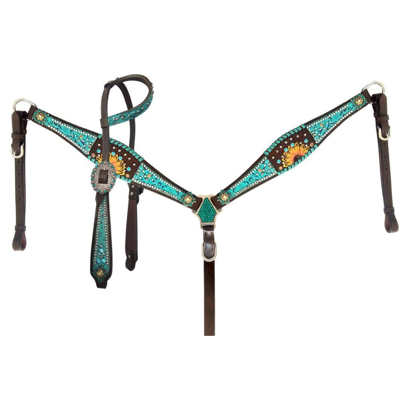 Showman Turquoise Filigree & Sunflower Headstall and Breast Collar