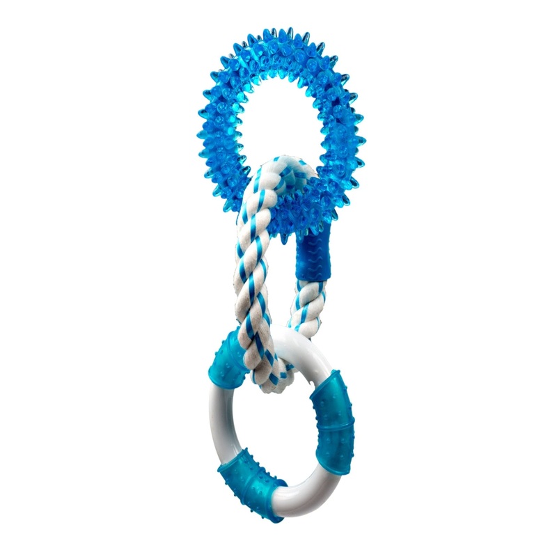 Canine Clean Peppermint Rope with 3 Rings, 11, Blue/White