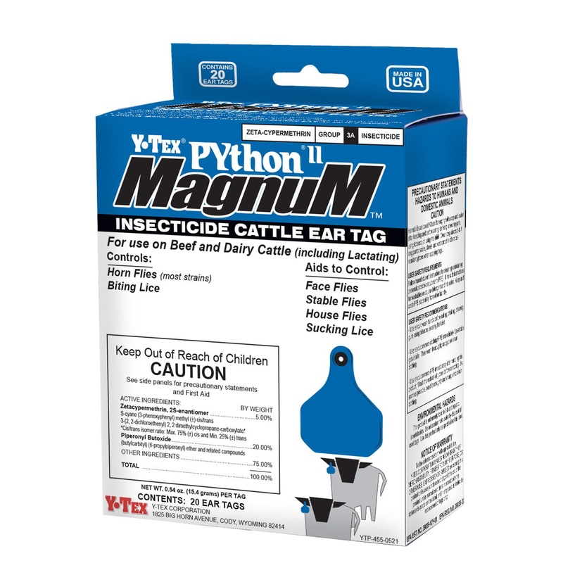 Python II Magnum Insecticide Fly Control Cattle Ear Tags, 20 pack