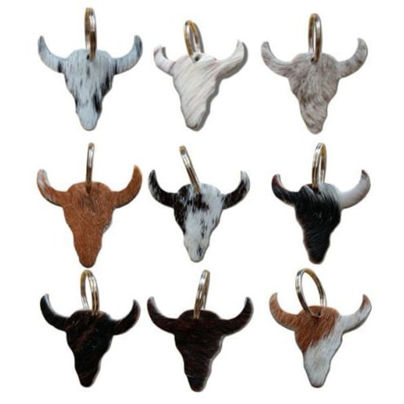Showman Cowhide Steer Head Keychain, Assorted