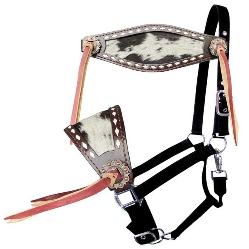 Showman Hair On Cowhide and Buckstitch Bronc Halter