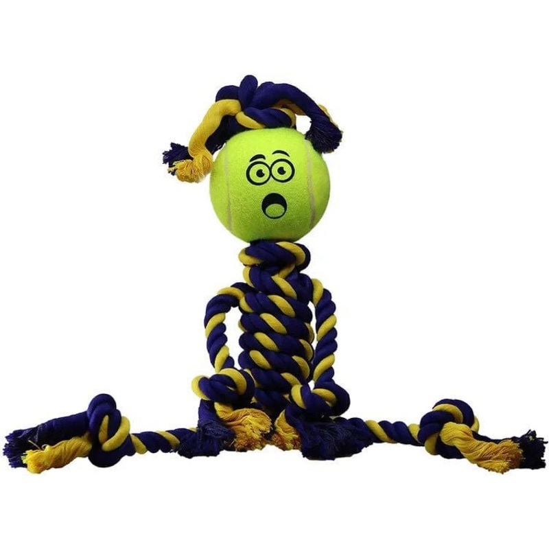 Twisted Chews, Medium Braided Cotton Rope Rasta Man w/Tuff Ball