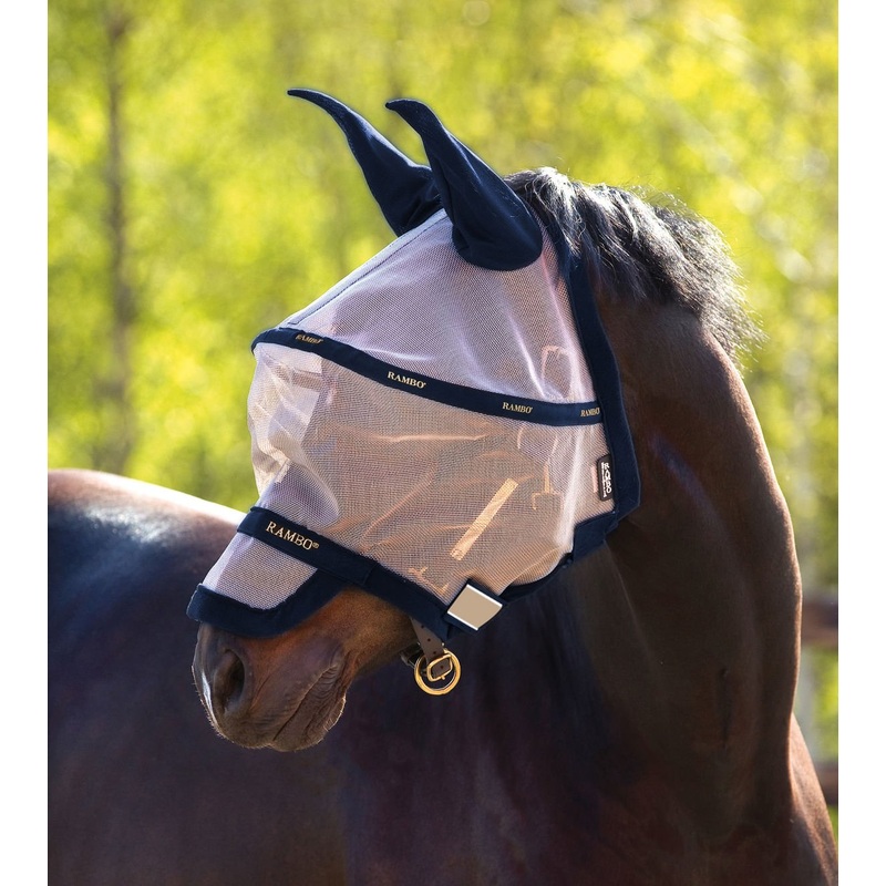 Rambo Plus Fly Mask With Ears and Nose, Oatmeal/Navy