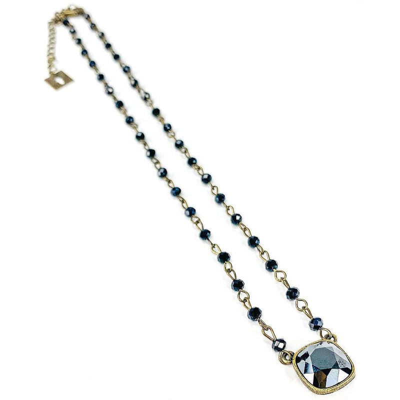 Pink Panache Cushion Cut Black Crystal Necklace