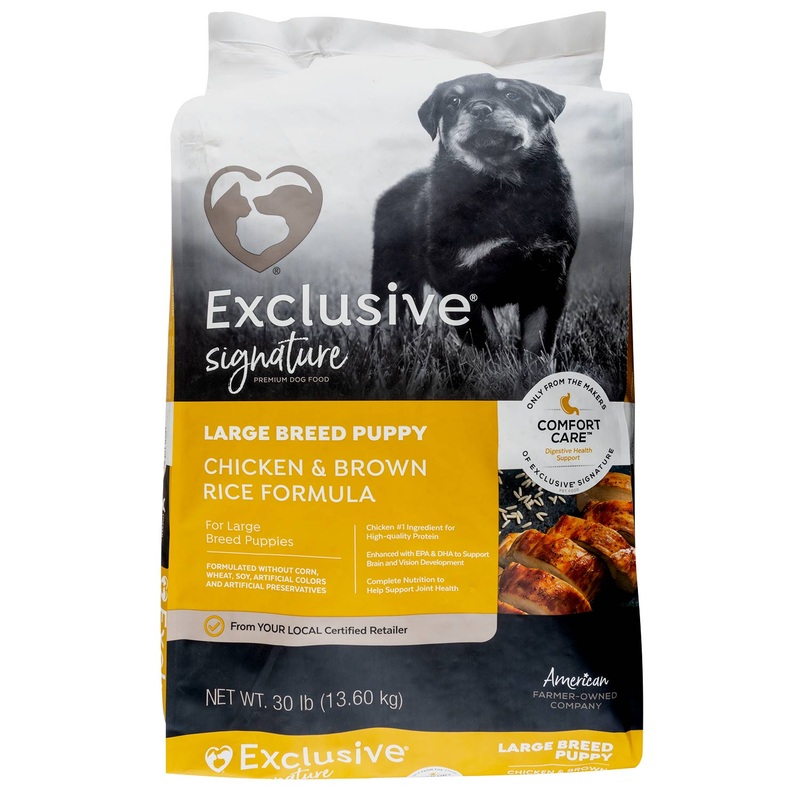 Purina Exclusive Signature Premium Large Breed Puppy Dry Food, Chicken/Brown Rice, 30 lb