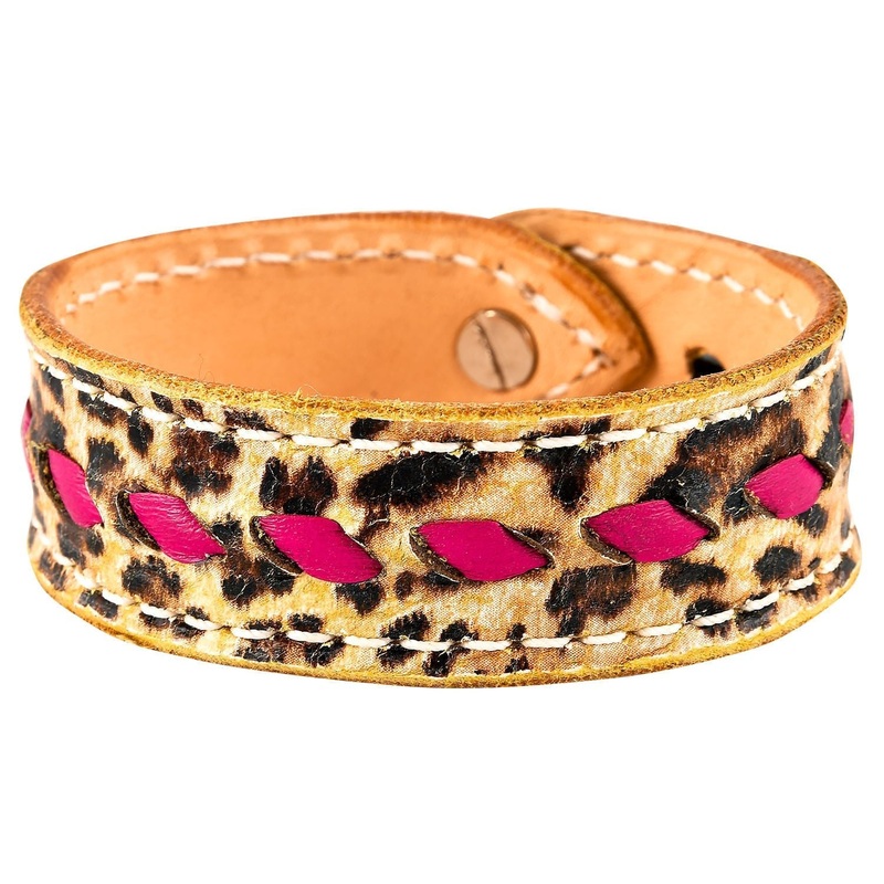 Buckstitch Bracelet, Cheetah & Pink