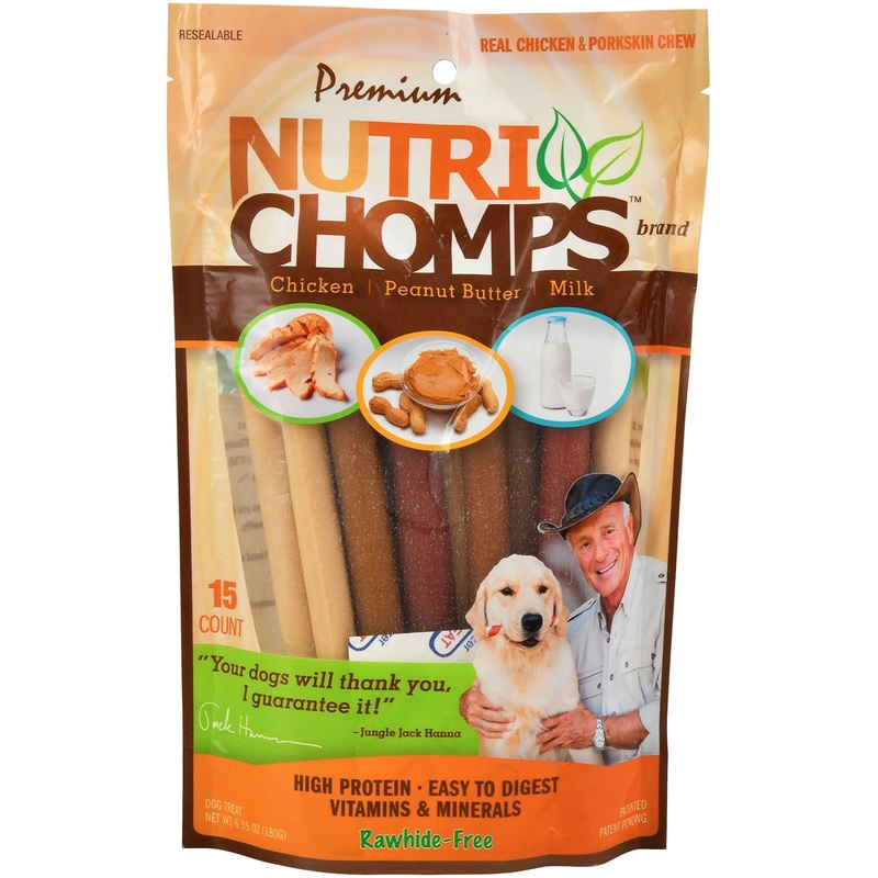 Nutri Chomps Variety Twists  Rawhide-Free Dog Chews, 15 Count, Chicken & Peanut Butter & Milk Flavors