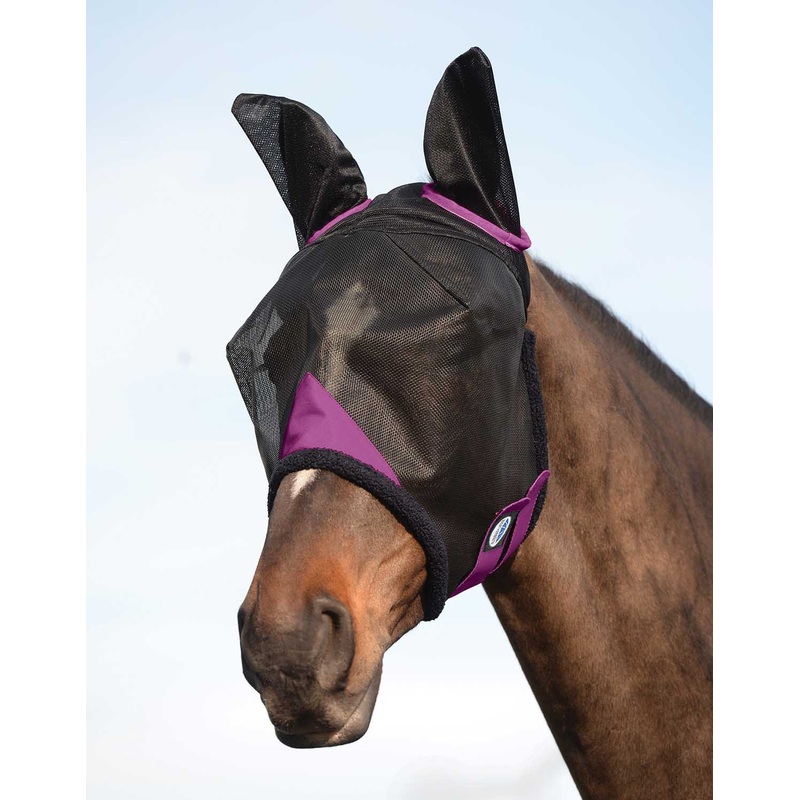 Weatherbeeta ComFITec Durable Mesh Horse Fly Mask with Ears, Black/Purple