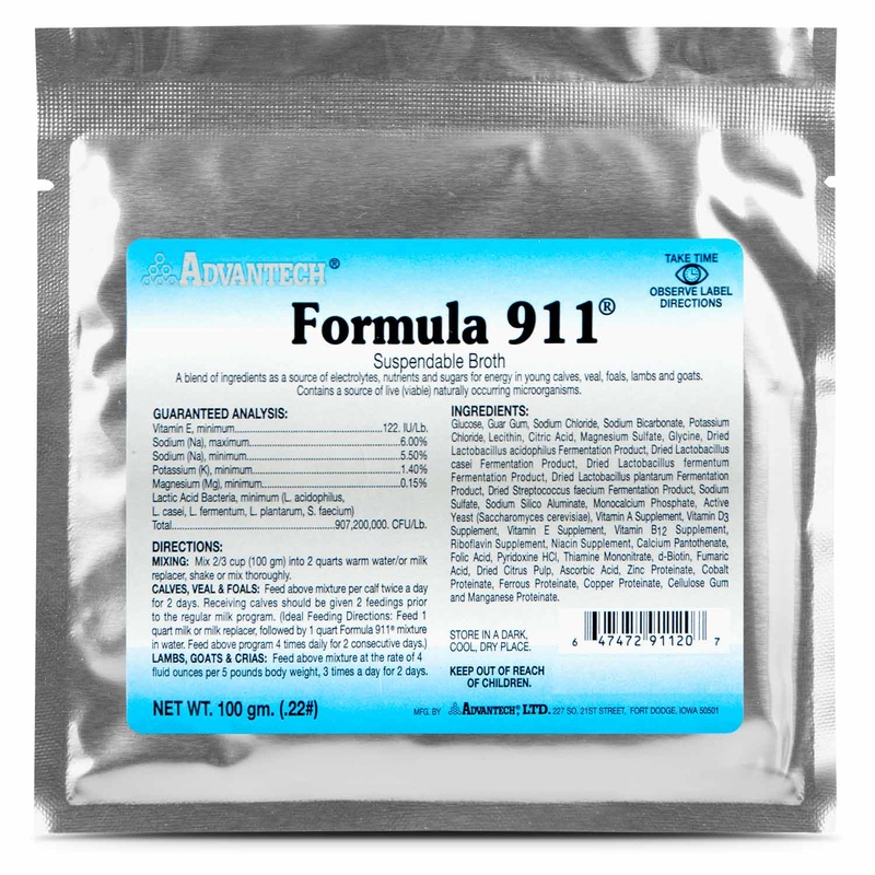 Formula 911  Suspendable Broth (100 gram pk) Oral Rehydration Powder for Livestock