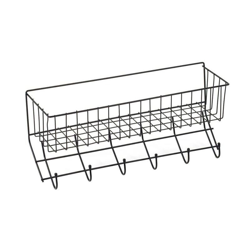 Wire 6-Hook Tack Rack with Basket