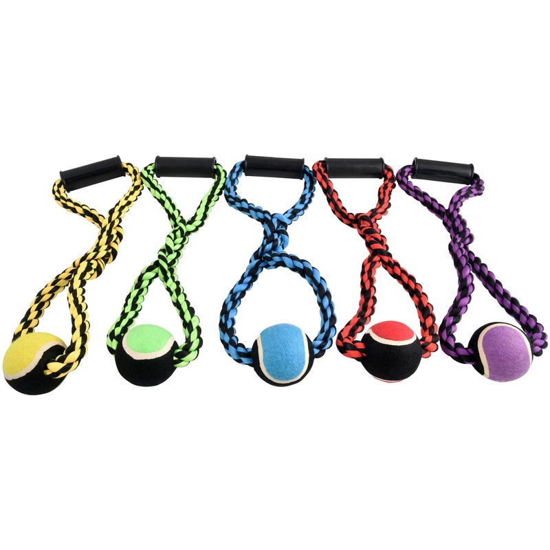 Nuts for Knots Rope Tug Dog Toy with Handle & Tennis Ball, Assorted