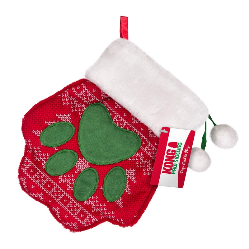 Holiday Paw Stocking Large  Festive Dog Stocking for Treats & Toys, Paw-Shaped, Polyester