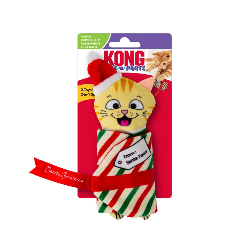 KONG Holiday Plush Pull-A-Partz Present Cat Toy, Assorted Colors