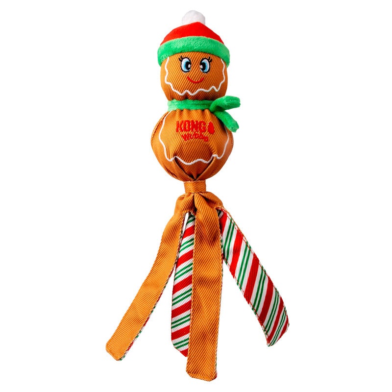 KONG Holiday Wubba Gingerbread Man Dog Toy with Squeaker, Large