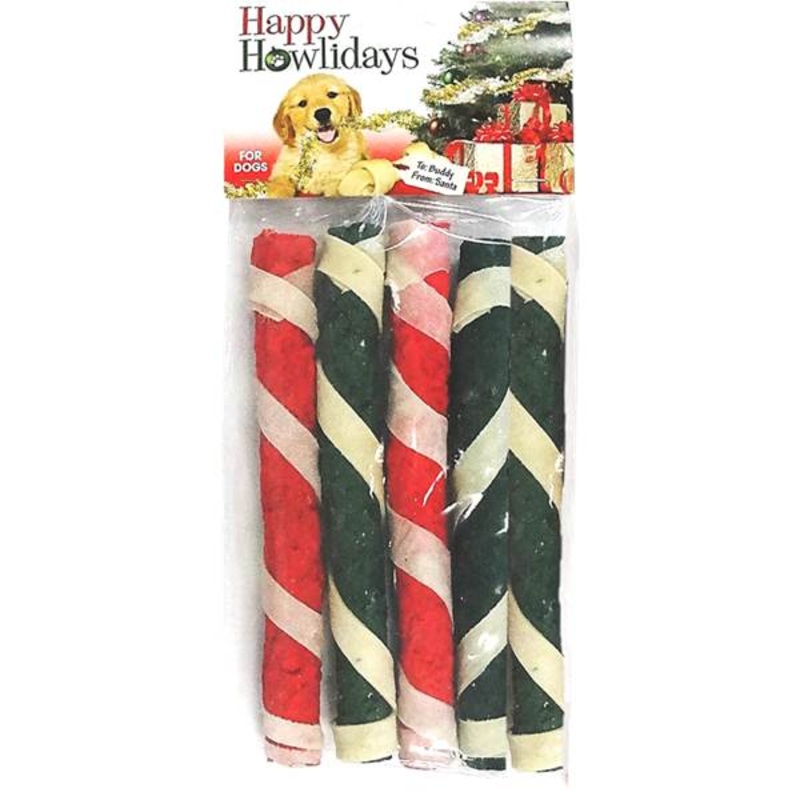 Holiday Beefhide Munchy Sticks with Wrap, 5-pk
