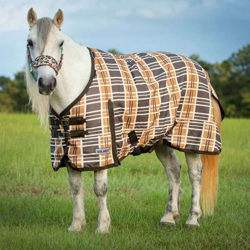 Pony Poppins Solaris 1200D Pony Horse Turnout Blanket, 240 Gram, Brown & Cream Plaid