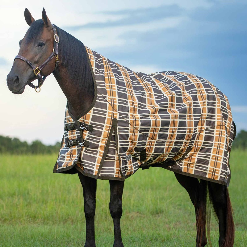 Solaris 1200D Extended Neck Horse Turnout Blanket, 360 Gram, Brown & Cream Plaid