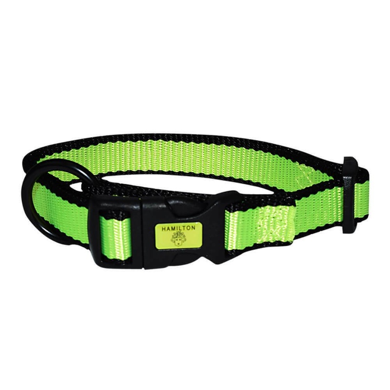 Nylon Adjustable Collar with Trim, Neon Yellow, 3/4 x 16 – 22