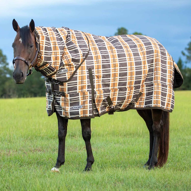 Solaris 1200 Denier Heavy Weight Horse Turnout Blanket with Neck Rug, 360g Fill, Brown & Cream Plaid