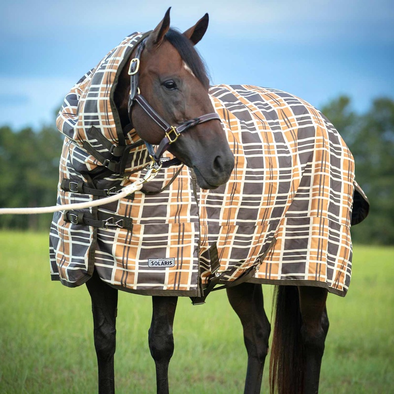 Solaris Horse Turnout Blanket with Neck Rug, 1200D, Medium Weight 240g Fill, Brown & Cream Plaid