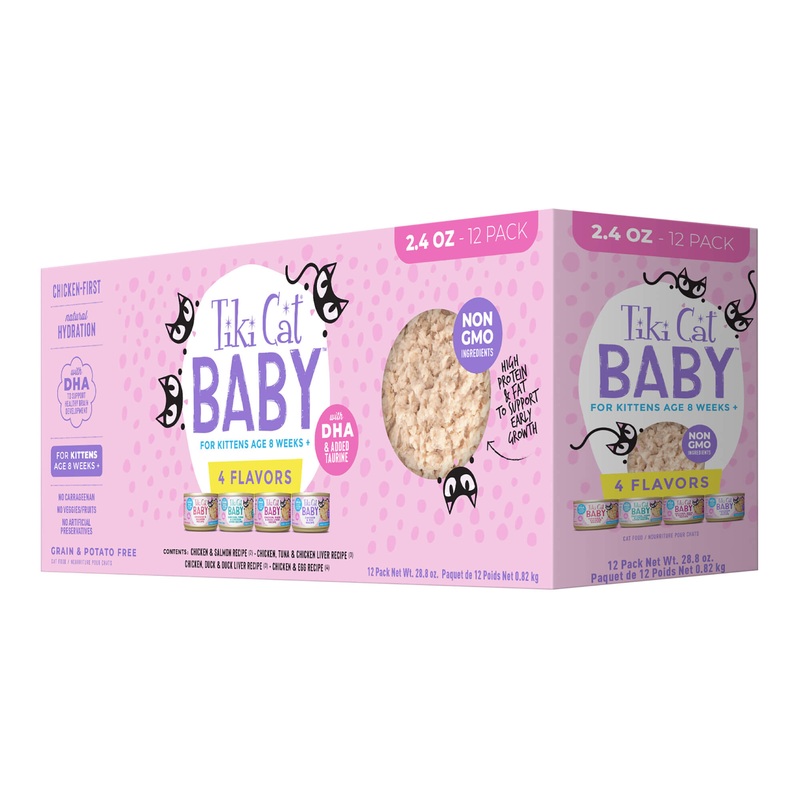 Tiki Cat Baby, Wet Kitten Food, Shreds, Variety Pack, 2.4 oz Cans, 12 ct