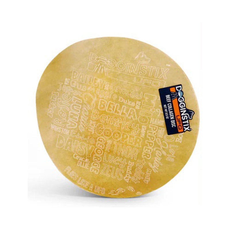 Dogginstix Natural Beef Collagen UFO Dog Chew & Toy  Long Lasting, Digestible, High Protein