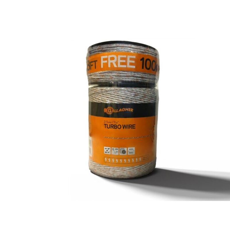 Gallagher Turbo Wire, White, 3/32 (2.5mm)  High-Conductivity Electric Fence Wire for Livestock, Portable & Long-Distance