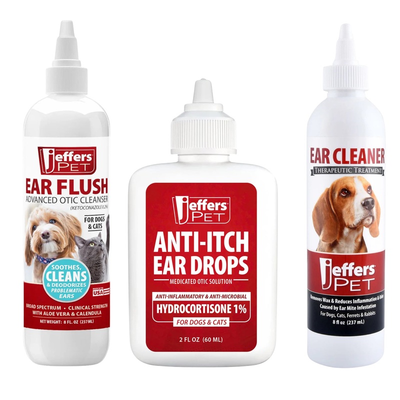 Pet Ear Care Bundle, Ear Cleaner, Ear Drops & Ear Flush for Dogs & Cats, 3 Pack